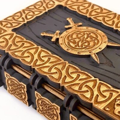 Urbalabs Wooden Viking Sword Shield Dice Card Jewelry Box Treasure Chest Wood Jewelry Boxes Organizers Treasure Chest Compartments Handm - image3